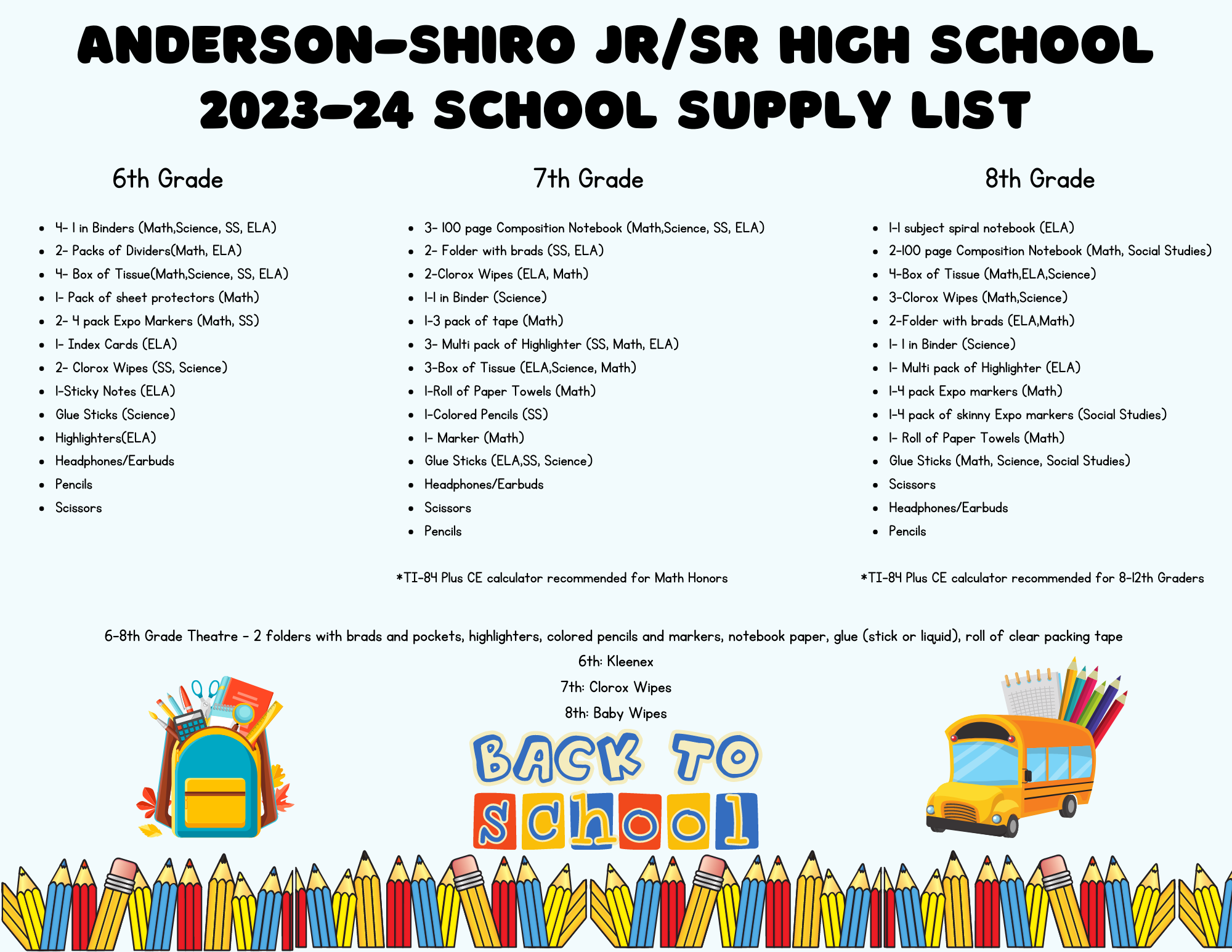 23-24 School Supply List - Jr/Sr High School